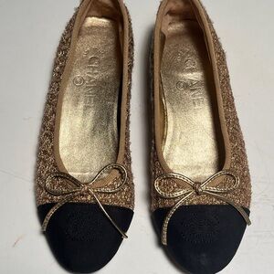 CHANEL Women's Gold and Black Flats